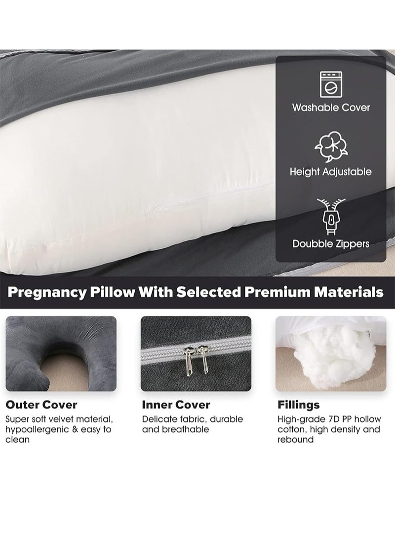 Yoawllty Maternity Pillow for Sleeping, G-Shaped Pregnancy Pillow, Full Body Pillow and Maternity Support with Replaceable and Washable Velvet Cover (Black)  - Image 5