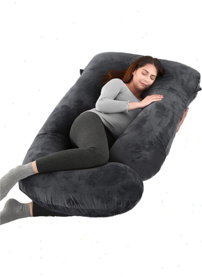 Yoawllty Maternity Pillow for Sleeping, G-Shaped Pregnancy Pillow, Full Body Pillow and Maternity Support with Replaceable and Washable Velvet Cover (Black)  - Image 1