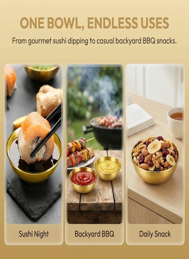 Cedilis 10 Pack 3.5inch Stainless Steel Sauce Dishes, 4.3oz Gold Dipping Bowl, Stackable Sushi Soy Sauce Cup Side Dishes, Small Condiments Ingredient Bowl for Kitchen Prep - Image 4