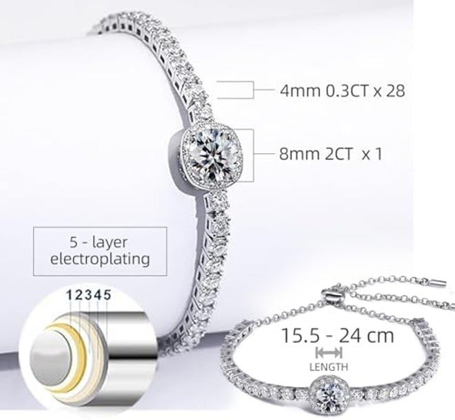 FEIKFEIZ Moissanite Tennis Bracelet, 2 Carat 8mm Lab-Created Diamond, Adjustable Silver Bracelet for  Women - Image 5