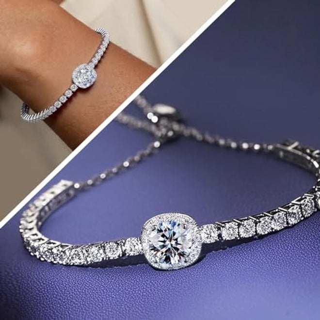 FEIKFEIZ Moissanite Tennis Bracelet, 2 Carat 8mm Lab-Created Diamond, Adjustable Silver Bracelet for  Women - Image 3
