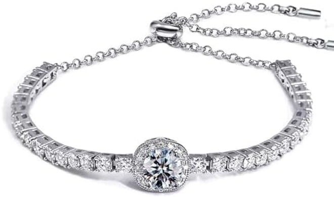 FEIKFEIZ Moissanite Tennis Bracelet, 2 Carat 8mm Lab-Created Diamond, Adjustable Silver Bracelet for  Women - Image 2