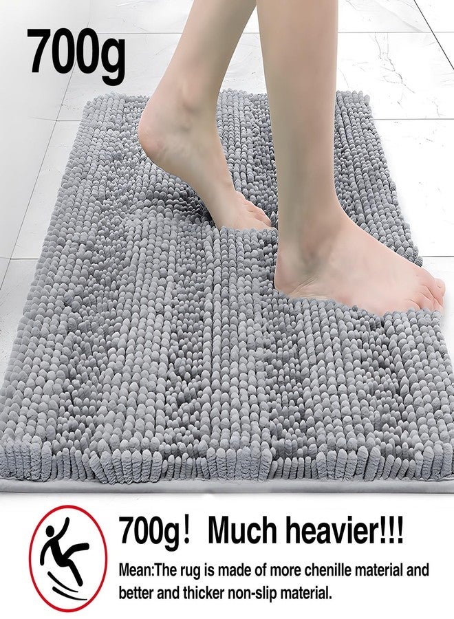 DAWNDIOR Gray Chenille Bathroom Rugs Bath Mats for Bathroom Non Slip Absorbent Washable Quick Dry Thick Microfiber Luxury Gray Bath Rugs for Tub Floor Rubber Backing - Image 2