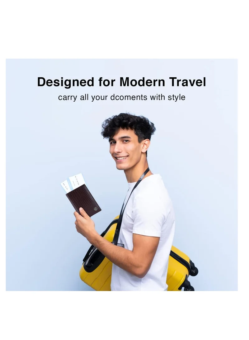 HAMMONDS FLYCATCHER Leather Passport Cover, Passport Holder for Men and Women - Travel Accessories Document Organizer, RFID Protected Passport Wallet with Card Slots for Trips - Croc Brown | 73LJ