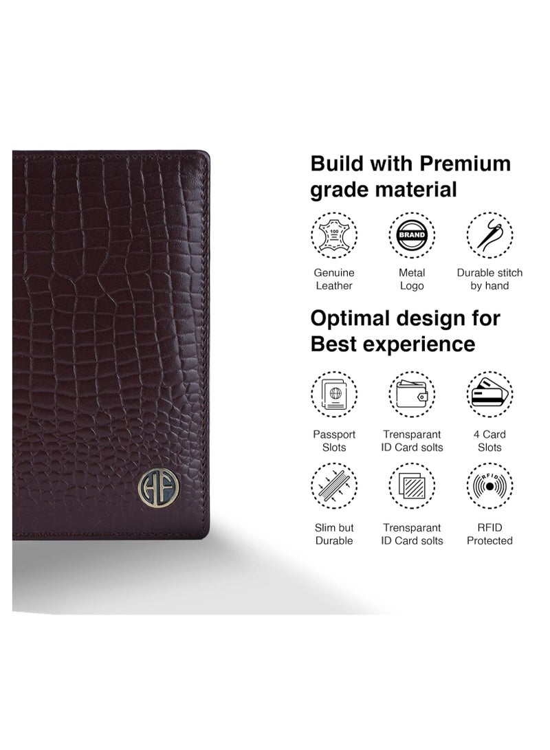 HAMMONDS FLYCATCHER Leather Passport Cover, Passport Holder for Men and Women - Travel Accessories Document Organizer, RFID Protected Passport Wallet with Card Slots for Trips - Croc Brown | 73LJ  - Image 3