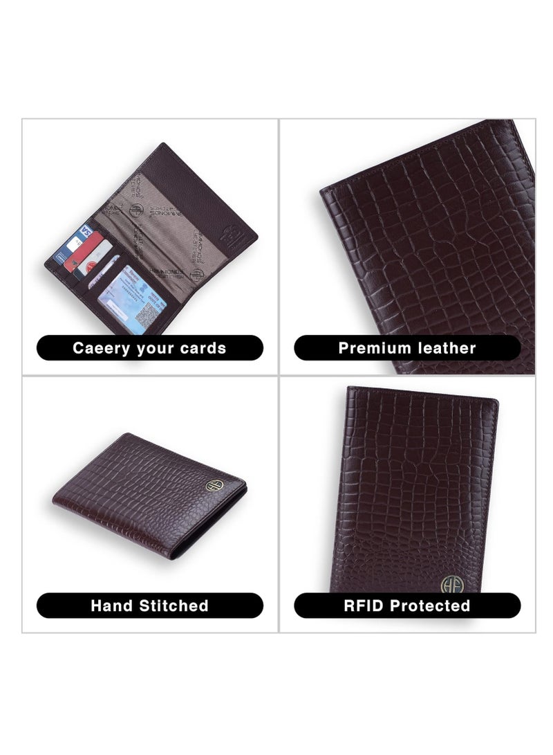HAMMONDS FLYCATCHER Leather Passport Cover, Passport Holder for Men and Women - Travel Accessories Document Organizer, RFID Protected Passport Wallet with Card Slots for Trips - Croc Brown | 73LJ  - Image 5
