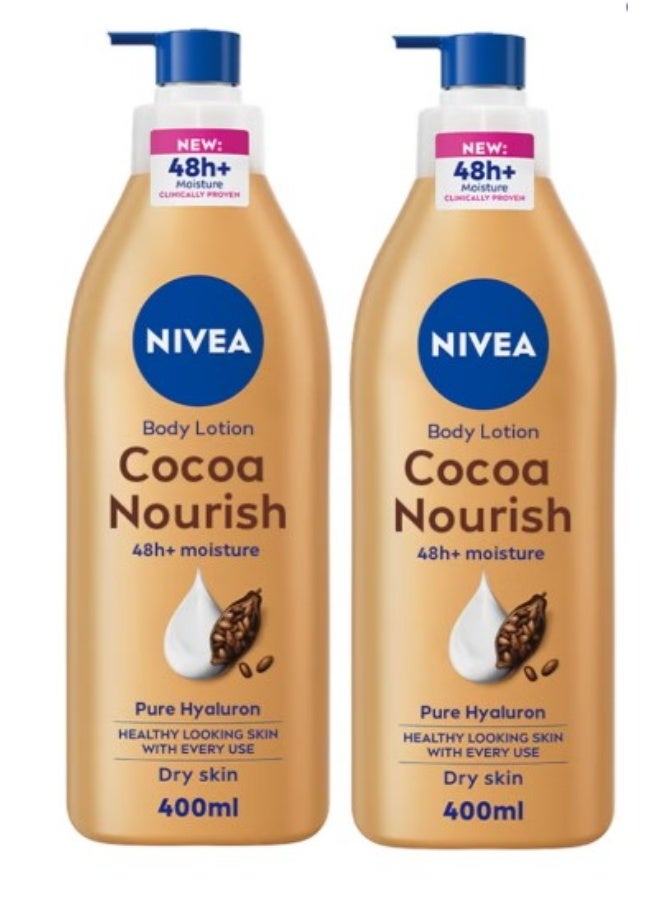 نيفيا لوشن نيفيا بزبدة الكاكاو للجسم 2 × 400 مل مع سيروم الترطيب العميق وفيتامين E للبشرة الجافة - Image 1