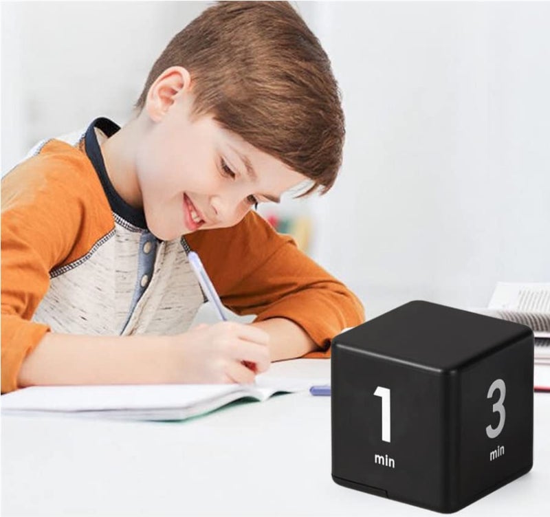 Feilifan Cube Timer, Kid Focus Study Timer Kitchen Work Timer Time Block Cube Gravity Flip Time Block Cube 1-3-5-10 Minutes Time Management, Black - Image 5