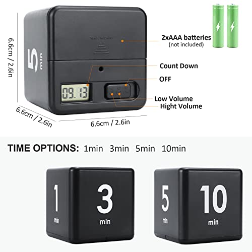 Feilifan Cube Timer, Kid Focus Study Timer Kitchen Work Timer Time Block Cube Gravity Flip Time Block Cube 1-3-5-10 Minutes Time Management, Black - Image 2