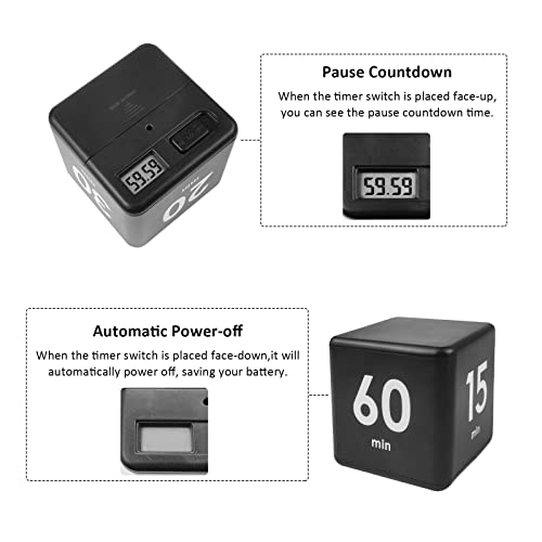 Feilifan Cube Timer, Kid Focus Study Timer Kitchen Work Timer Time Block Cube Gravity Flip Time Block Cube 1-3-5-10 Minutes Time Management, Black - Image 3