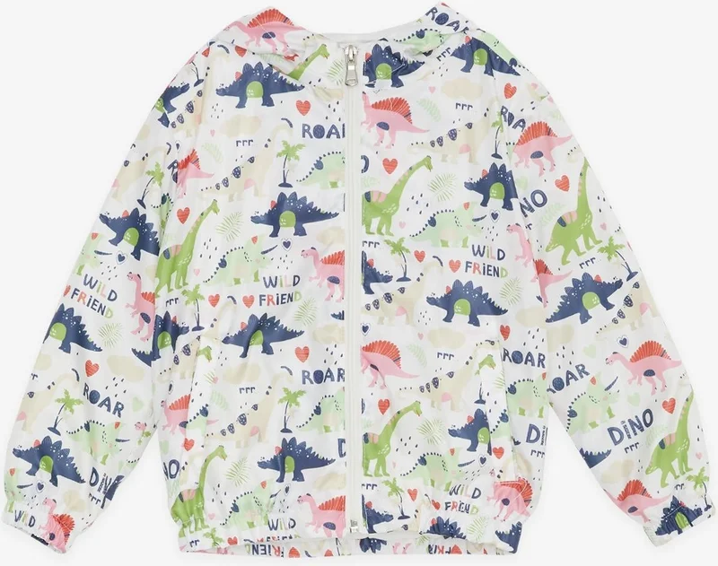 Breeze GİRLS & BOYS Boy's Raincoat Warrior Dinosaur Patterned 1-5 Years, Ecru