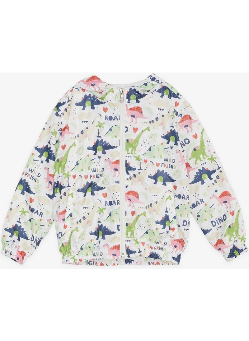 Breeze GİRLS & BOYS Boy's Raincoat Warrior Dinosaur Patterned 1-5 Years, Ecru  - Image 1