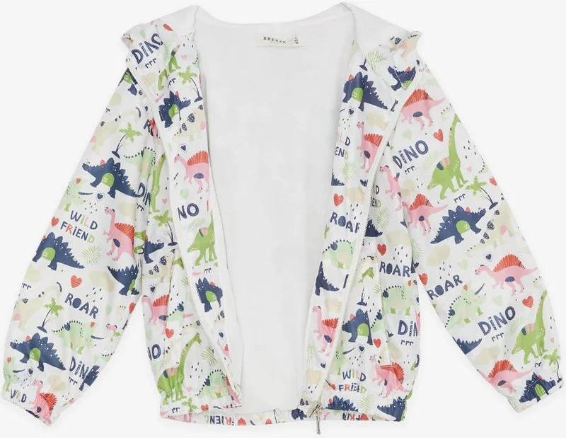 Breeze GİRLS & BOYS Boy's Raincoat Warrior Dinosaur Patterned 1-5 Years, Ecru