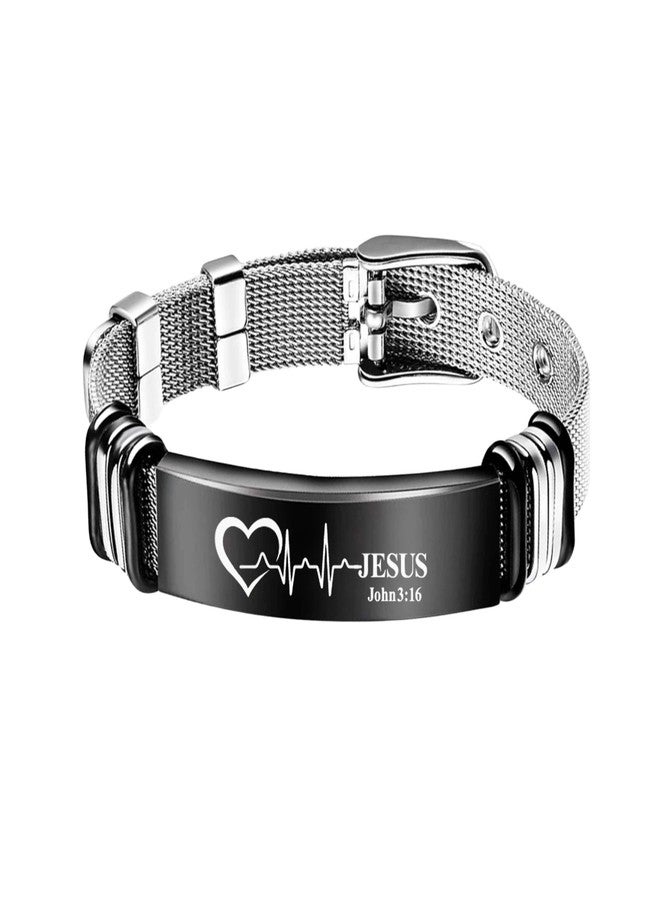 The Men Gift Religious Jesus (John 3.16) Stylish Latest Fashion Stainless Steel Mesh Hand Bracelet For Boys Buckle Clasp For Men Wrist Band For Men ShivBLRBr2025377 - Image 1