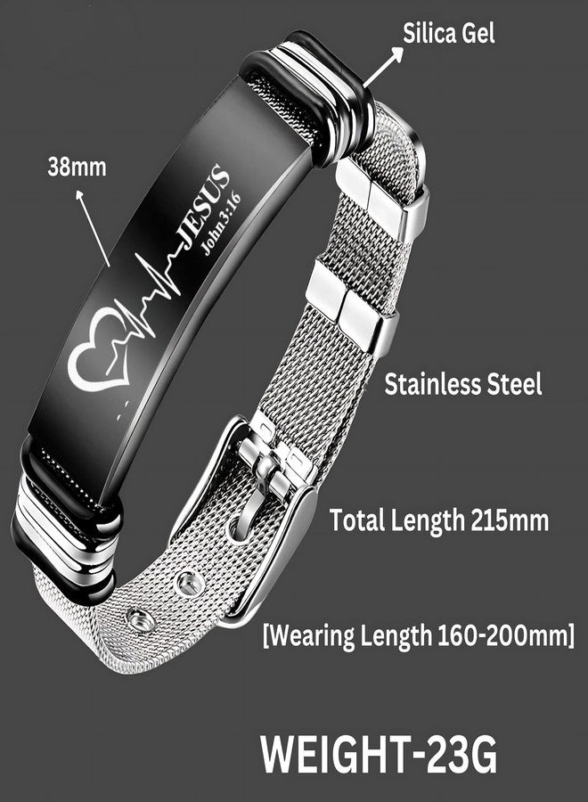 The Men Gift Religious Jesus (John 3.16) Stylish Latest Fashion Stainless Steel Mesh Hand Bracelet For Boys Buckle Clasp For Men Wrist Band For Men ShivBLRBr2025377 - Image 2