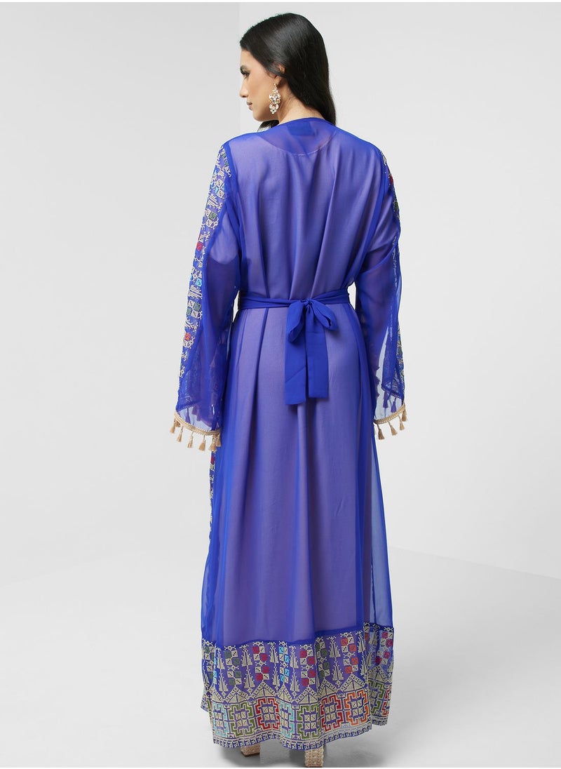 hayas closet - Embroidered Belted Abaya - Image 1
