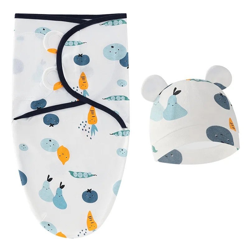 Bluejw Newborn Swaddlers Baby Girls Boys Swaddle Wrap Set - Printed Cotton Sleeveless Adjustable Infant Sleeping Blanket with Hat - Image 1