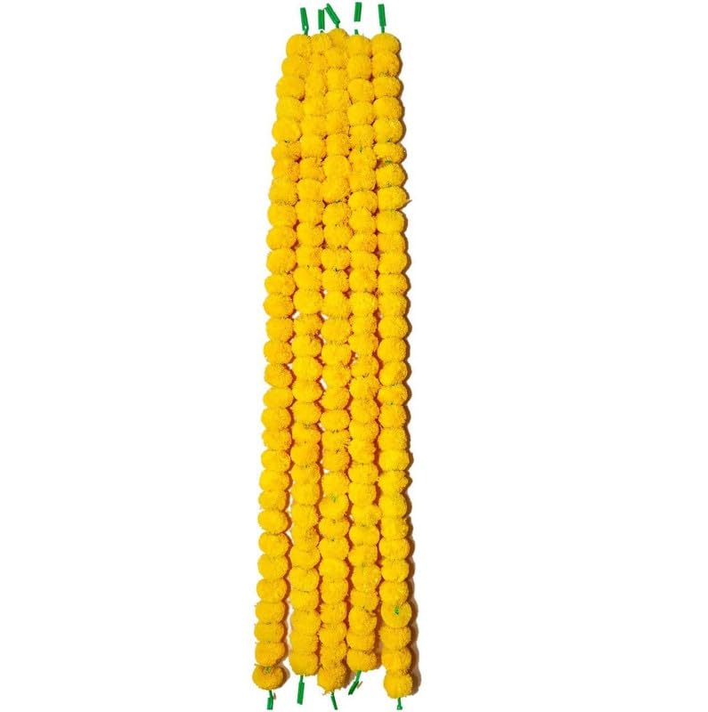 Daytoday Genda Phool Artificial Genda Phool Marigold Fluffy Long Handmade Stylish Designer Window Door Wall Home Office Weddning Pooja diwali Special Occasion Festival Theme Decorative 5 Feet Yellow 9 - Image 4