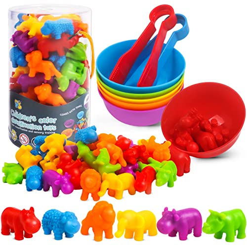 GKDOMS Counting Animals Toys Matching Game with Sorting Bowls Preschool Learning Activities Montessori Sensory Toy for Math Color Sorting Party Favors Birthday Exchange Gifts for Toddlers - Image 1