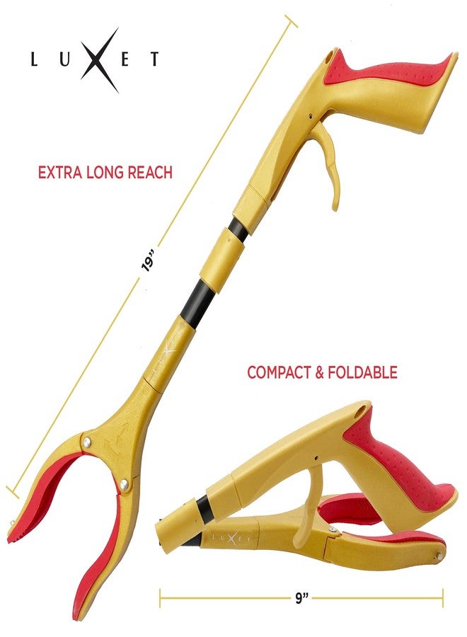 Luxet Grabber Reacher Tool - Latest Version Luxet 19 Inch Gold&Black, Foldable Pick Up Stick - Strong Grip Magnetic Tip - Heavy Duty Trash Picker Claw Reacher Grabber Tool Elderly Wheelchair Mobility Aid - Image 4