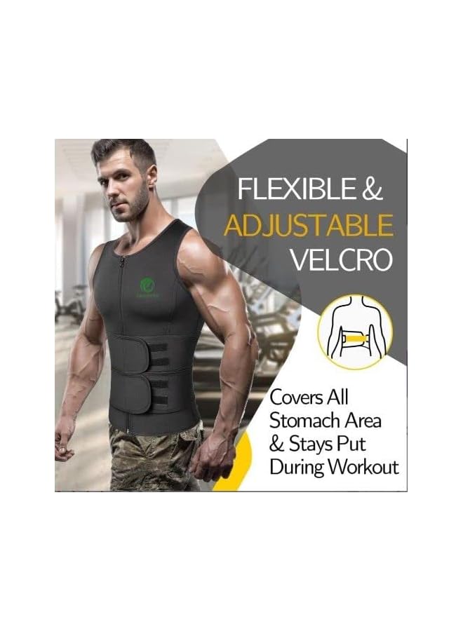 S-TOP Sauna Suit Waist Trainer Vest for Men with ZipperTank Top Trimmer Body Shaper with Two Belt, Body Shapewear Vest Workout Waist Trimmer Suit Zipper Short Sleeve (X-Large) - Image 3