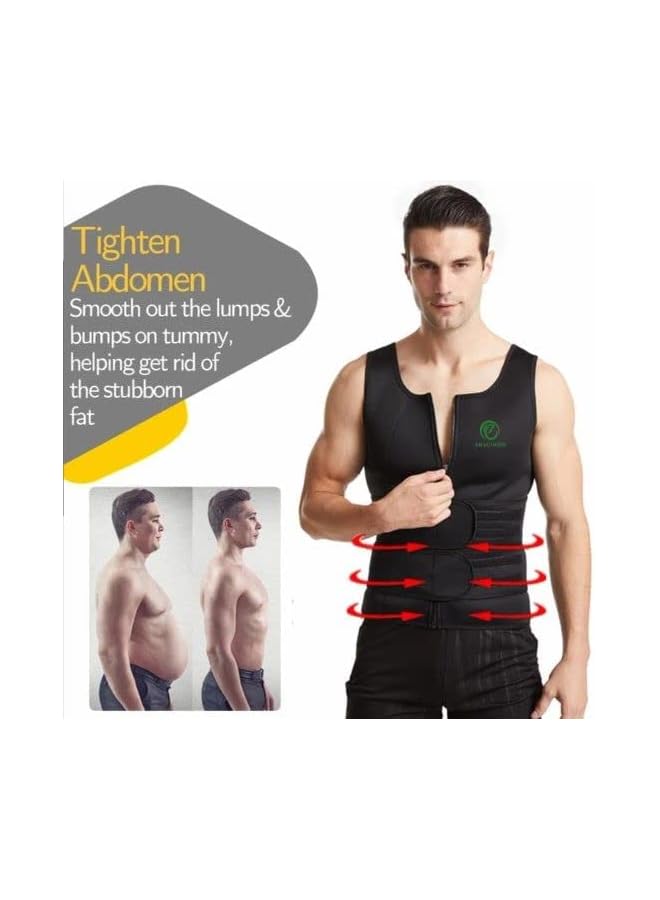 S-TOP Sauna Suit Waist Trainer Vest for Men with ZipperTank Top Trimmer Body Shaper with Two Belt, Body Shapewear Vest Workout Waist Trimmer Suit Zipper Short Sleeve (X-Large) - Image 4