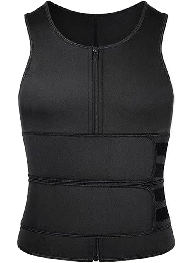 S-TOP Sauna Suit Waist Trainer Vest for Men with ZipperTank Top Trimmer Body Shaper with Two Belt, Body Shapewear Vest Workout Waist Trimmer Suit Zipper Short Sleeve (X-Large) - Image 1