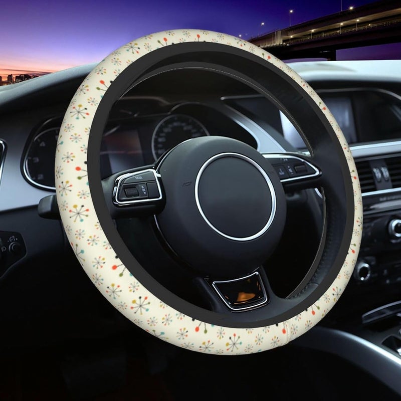 Car Steering Wheel Cover for Women Men, Non-Slip Breathable Steering Wheel, Mid Century Fifties Modern Atomic Retro Steering Wheel Protector, Car Accessories - Image 1