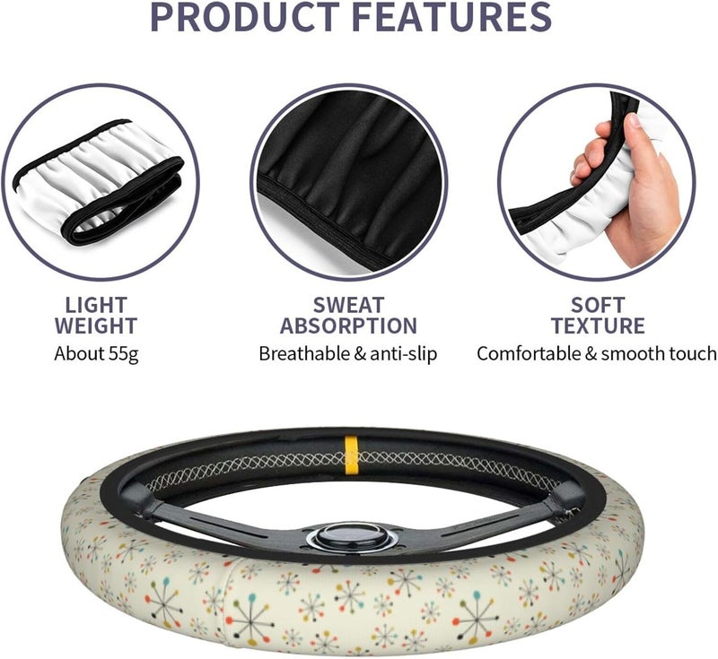 Car Steering Wheel Cover for Women Men, Non-Slip Breathable Steering Wheel, Mid Century Fifties Modern Atomic Retro Steering Wheel Protector, Car Accessories - Image 5
