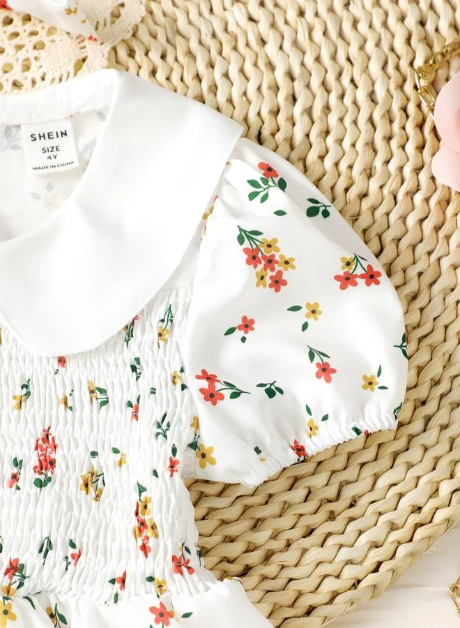Take Two  Girls Floral Print Puff Sleeve Smocked Dress for Women | Best Price UAE