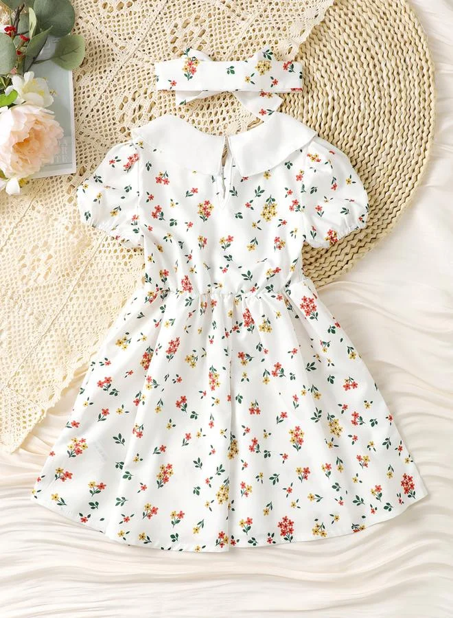 Take Two Girls Floral Print Puff Sleeve Smocked Dress