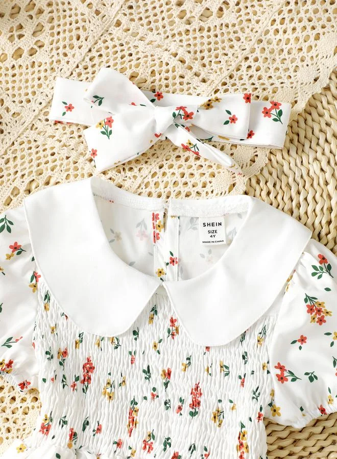 Take Two  Girls Floral Print Puff Sleeve Smocked Dress for Women | Best Price UAE