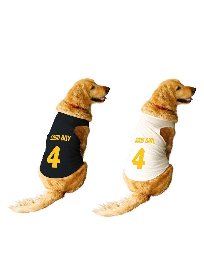 rusepin - Set Of 2 Good Boy & Good Girl Jersey No.4 Printed Round Neck Sleeveless Dog Vest Tank T-Shirt/Tees Apparel/Clothes/Tees Combo Gift For Dogs(Black/White) Medium (Chubby Pugs, Beagle Etc.) - Image 1