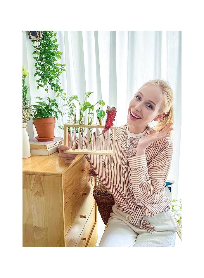 أوريتي شنت على الحائط معلقة النباتات terrariumin أنبوب اختبار زهرة برعم الطاولة الزجاج حامل خشبي مع 5 أنبوب اختبار  - Image 5