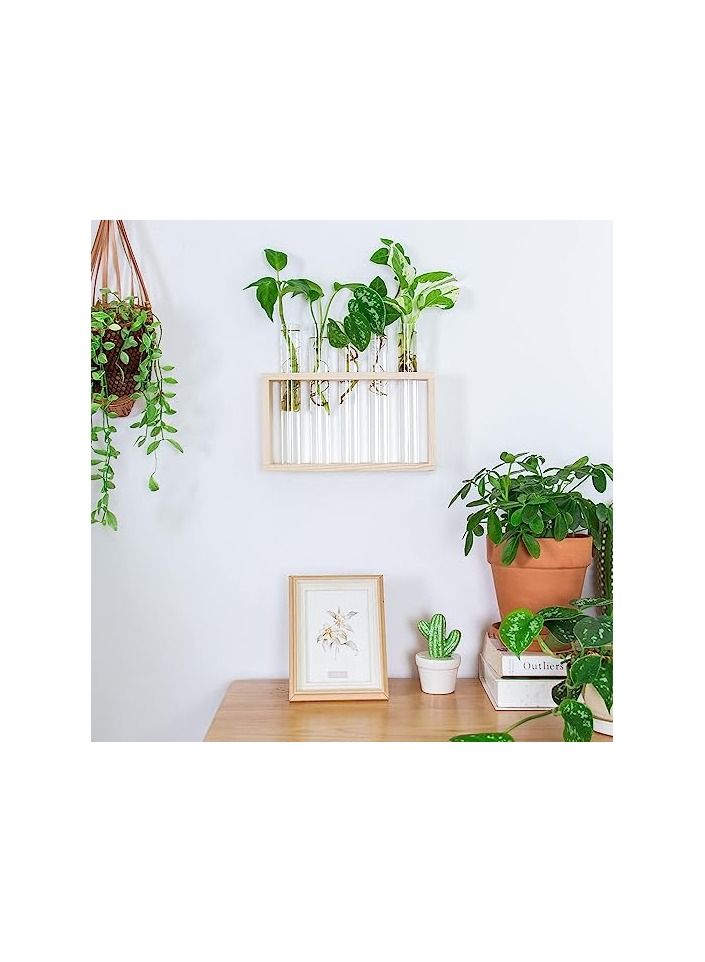 أوريتي شنت على الحائط معلقة النباتات terrariumin أنبوب اختبار زهرة برعم الطاولة الزجاج حامل خشبي مع 5 أنبوب اختبار  - Image 3