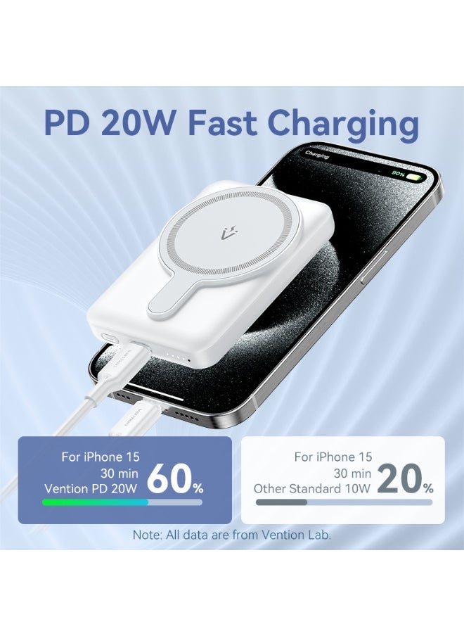 فينشن بنك طاقة لاسلكي مغناطيسي VENTION بسعة 5000 مللي أمبير في الساعة (USB-C + USB-C + لاسلكي) مؤشر ضوء أبيض 20 وات نوع الطراز # FHSW0  - Image 5