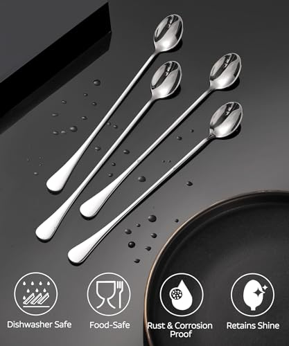 Lovingly Yours 9.5-Inch Long Spoon for Stirring, Ice Cream, Coffee, Cocktail, Stainless Steel Long Handle Iced Tea Spoons Set of 4 - Image 3