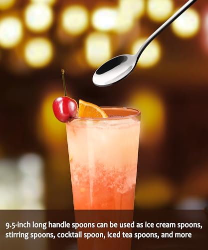 Lovingly Yours 9.5-Inch Long Spoon for Stirring, Ice Cream, Coffee, Cocktail, Stainless Steel Long Handle Iced Tea Spoons Set of 4 - Image 5