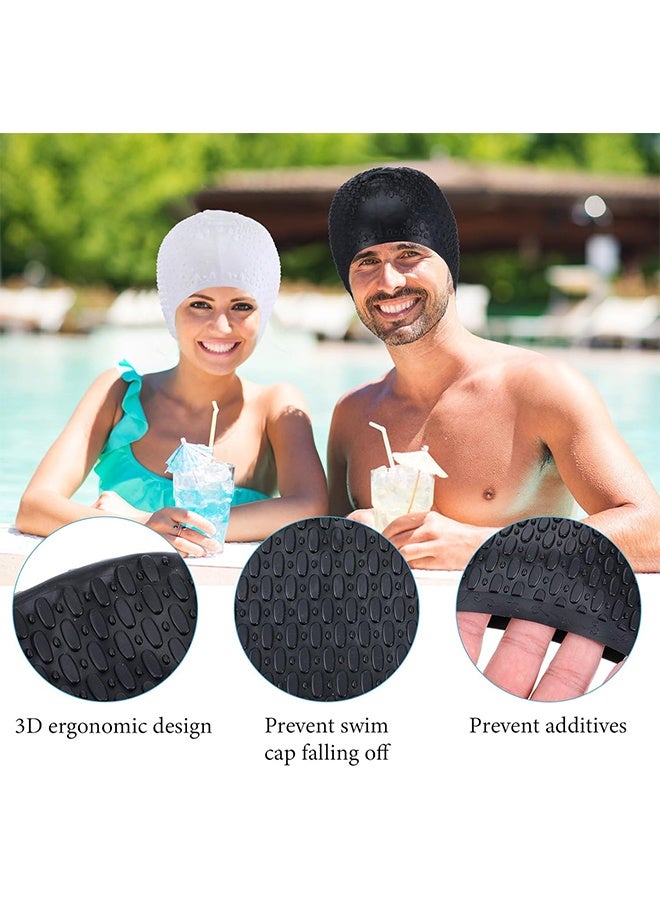 MXN 2 Pcs Silicone Swim Cap, 3D Unisex Adult Swim Hats Non-Slip Swimming Caps for Long Hair Waterproof Bathing Caps, to Keep Hair Dry Keep Hair - Image 2