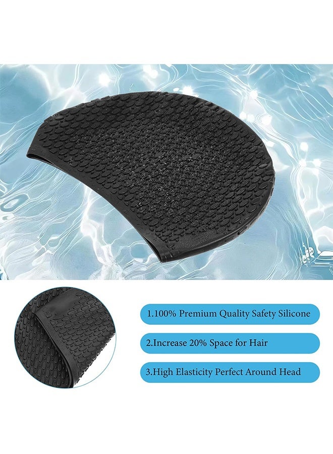 MXN 2 Pcs Silicone Swim Cap, 3D Unisex Adult Swim Hats Non-Slip Swimming Caps for Long Hair Waterproof Bathing Caps, to Keep Hair Dry Keep Hair - Image 3