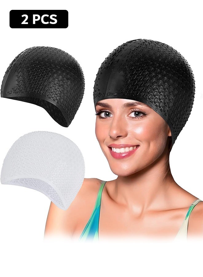 MXN 2 Pcs Silicone Swim Cap, 3D Unisex Adult Swim Hats Non-Slip Swimming Caps for Long Hair Waterproof Bathing Caps, to Keep Hair Dry Keep Hair - Image 1