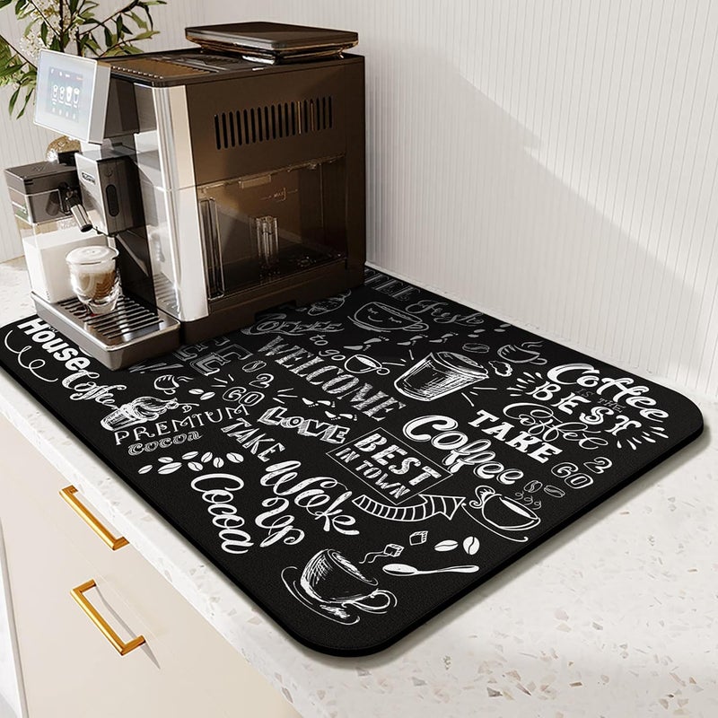 Coffee Bar Mat - Super Absorbent Anti-Slip Silicone Dish Drying Mat for Kitchen Counter - 19in x 12in - Image 1