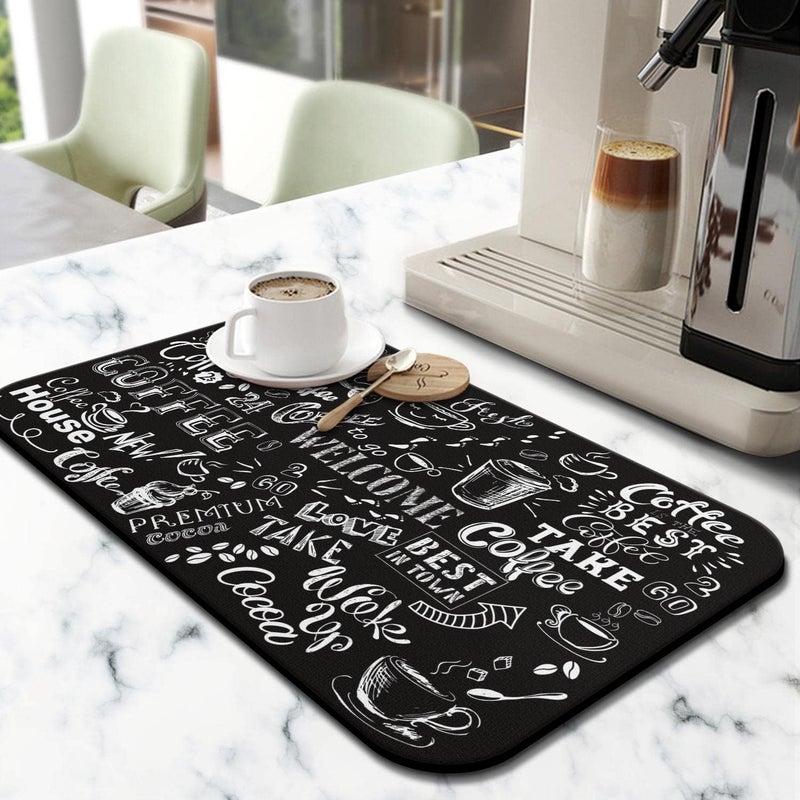 Coffee Bar Mat - Super Absorbent Anti-Slip Silicone Dish Drying Mat for Kitchen Counter - 19in x 12in - Image 2