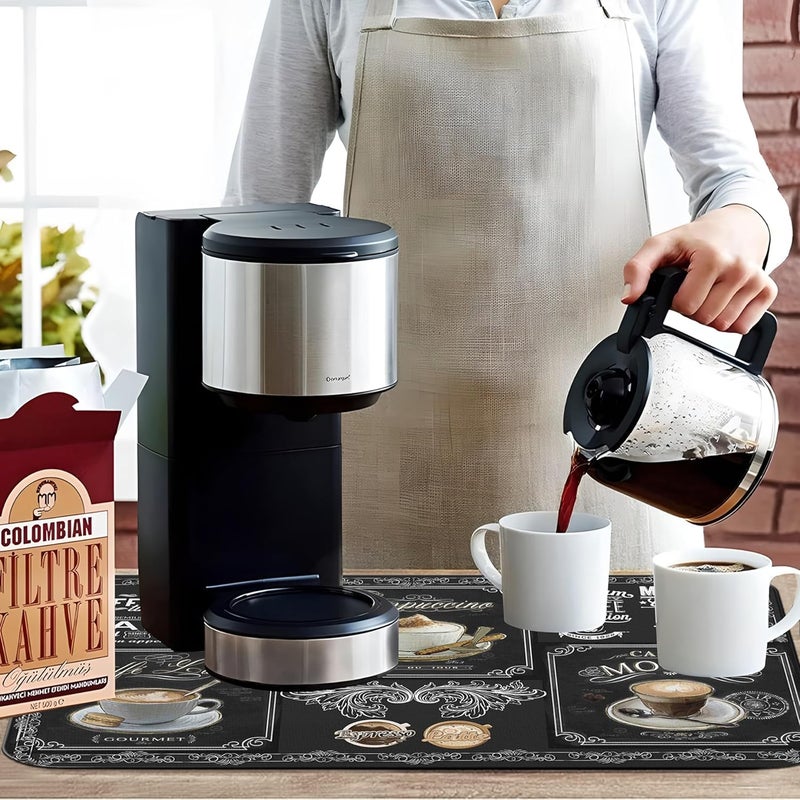 Coffee Bar Mat - Super Absorbent Anti-Slip Silicone Dish Drying Mat for Kitchen Counter - 19in x 12in - Image 3
