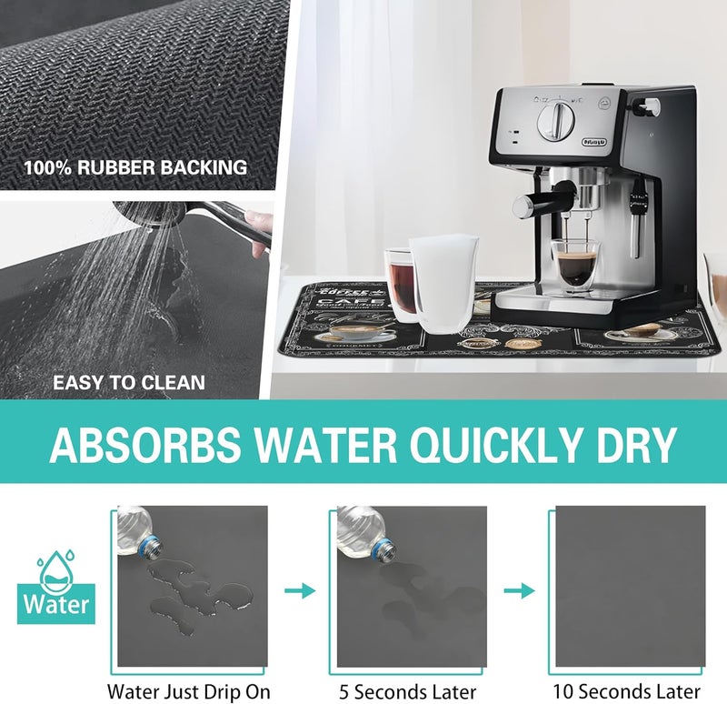 Coffee Bar Mat - Super Absorbent Anti-Slip Silicone Dish Drying Mat for Kitchen Counter - 19in x 12in - Image 4