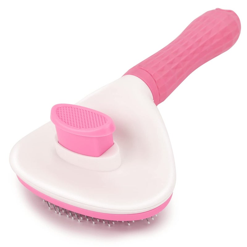 Depets Self-Cleaning Slicker Brush for Dogs, Cats, Bunnies - Grooming and Shedding Tool for Long or Short Hair - Easy to Remove Loose Undercoat - Massaging Pet Brush - Pink - Image 1
