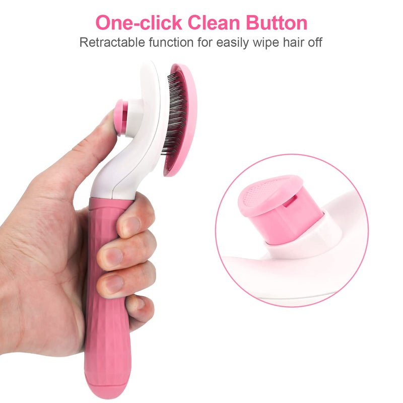 Depets Self-Cleaning Slicker Brush for Dogs, Cats, Bunnies - Grooming and Shedding Tool for Long or Short Hair - Easy to Remove Loose Undercoat - Massaging Pet Brush - Pink - Image 3