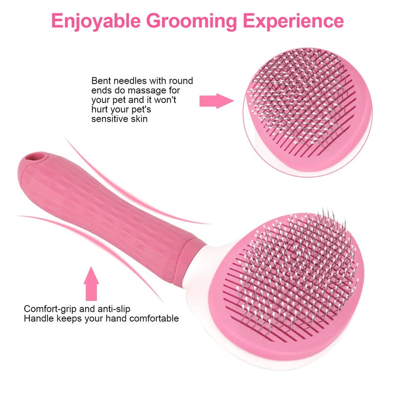 Depets Self-Cleaning Slicker Brush for Dogs, Cats, Bunnies - Grooming and Shedding Tool for Long or Short Hair - Easy to Remove Loose Undercoat - Massaging Pet Brush - Pink - Image 2