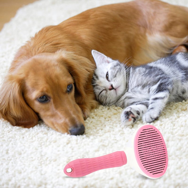 Depets Self-Cleaning Slicker Brush for Dogs, Cats, Bunnies - Grooming and Shedding Tool for Long or Short Hair - Easy to Remove Loose Undercoat - Massaging Pet Brush - Pink - Image 5