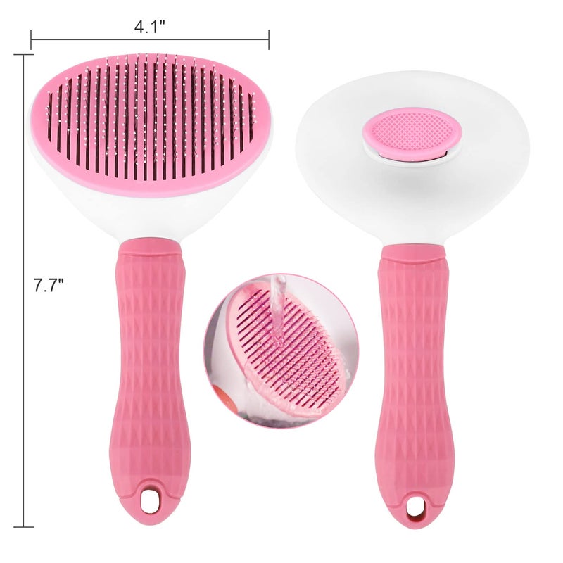 Depets Self-Cleaning Slicker Brush for Dogs, Cats, Bunnies - Grooming and Shedding Tool for Long or Short Hair - Easy to Remove Loose Undercoat - Massaging Pet Brush - Pink - Image 4